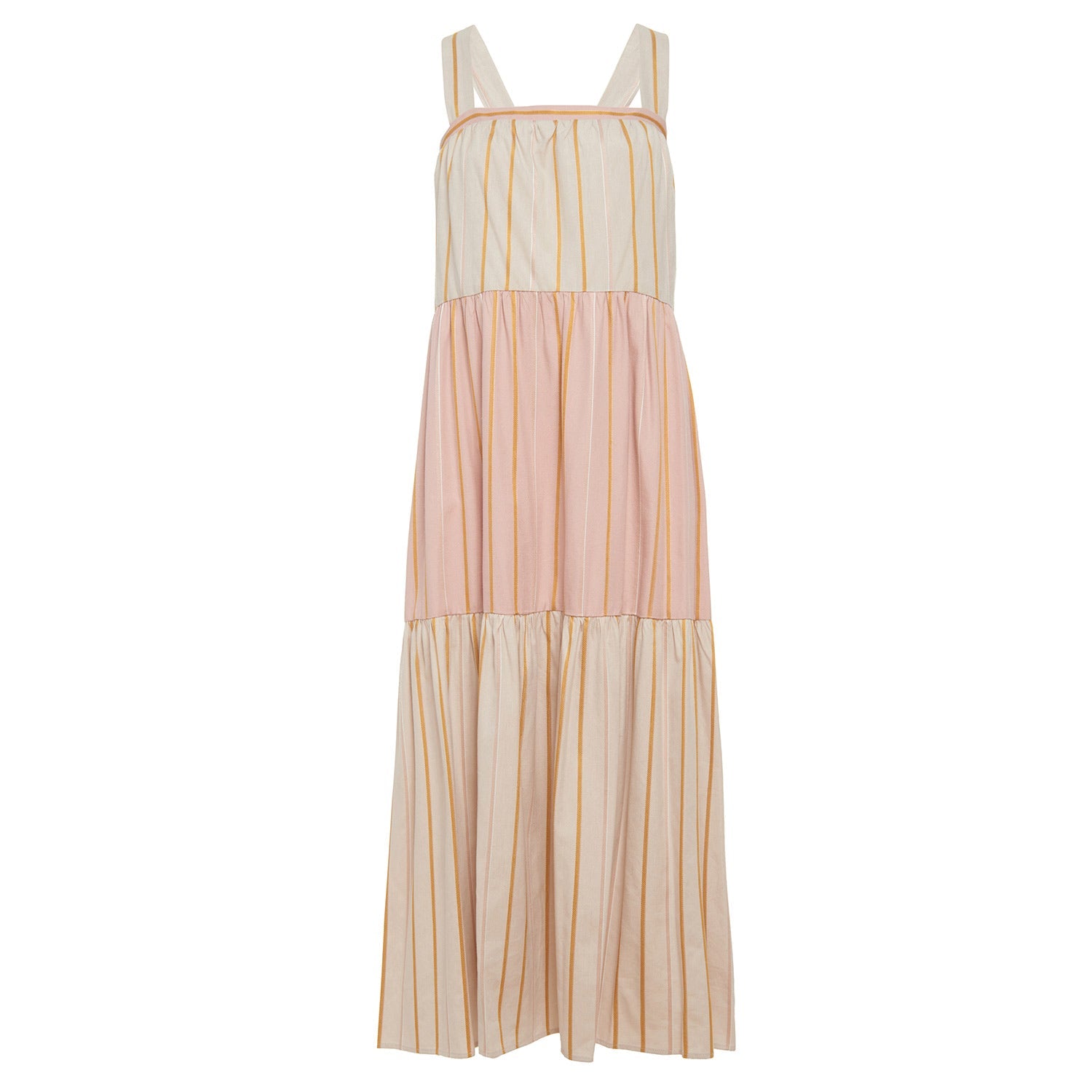pink multi stripe sleeveless handwoven summer beach dress