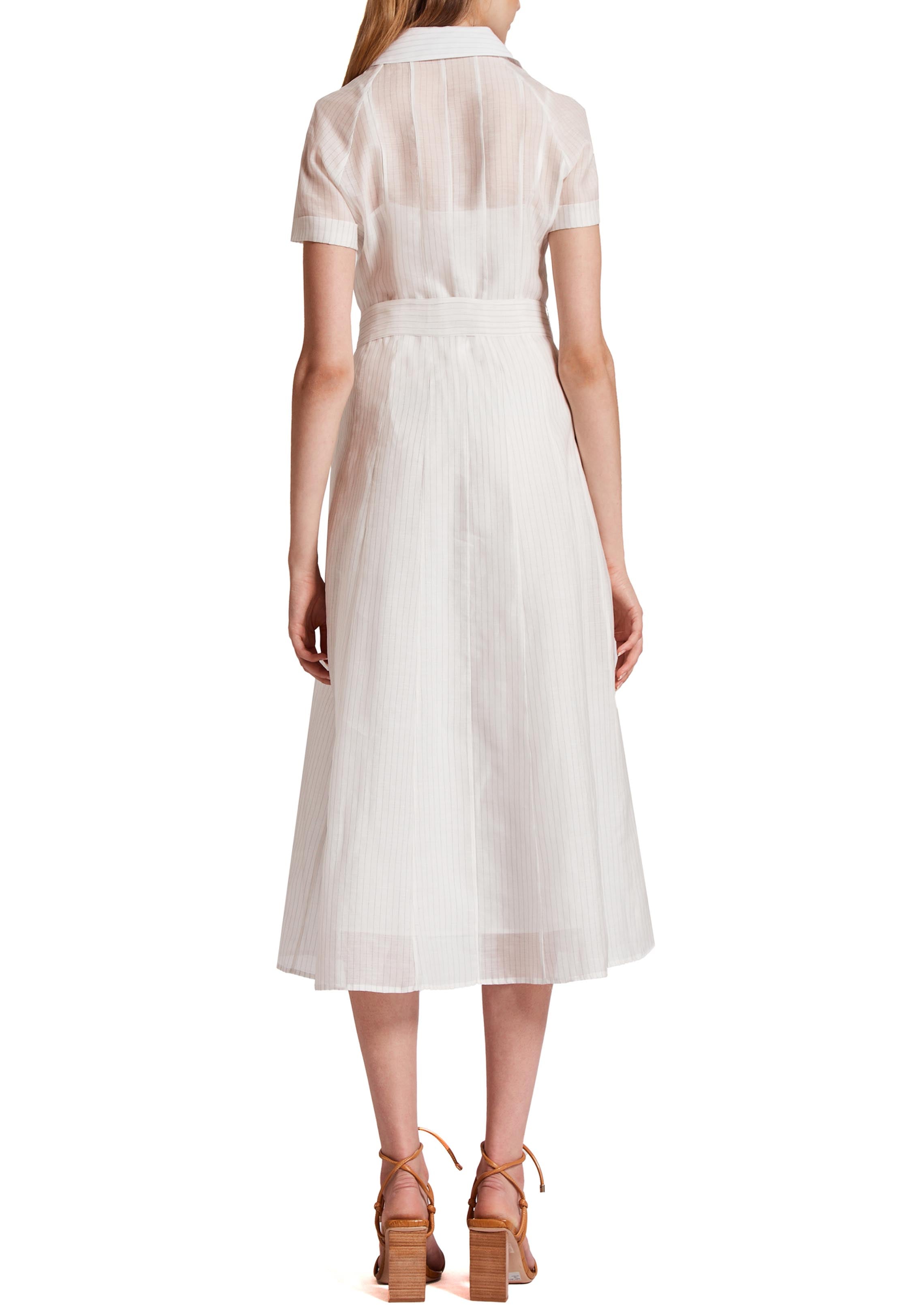 Shirt Dress In Stripe Organza - White Navy Stripe  Pre Order