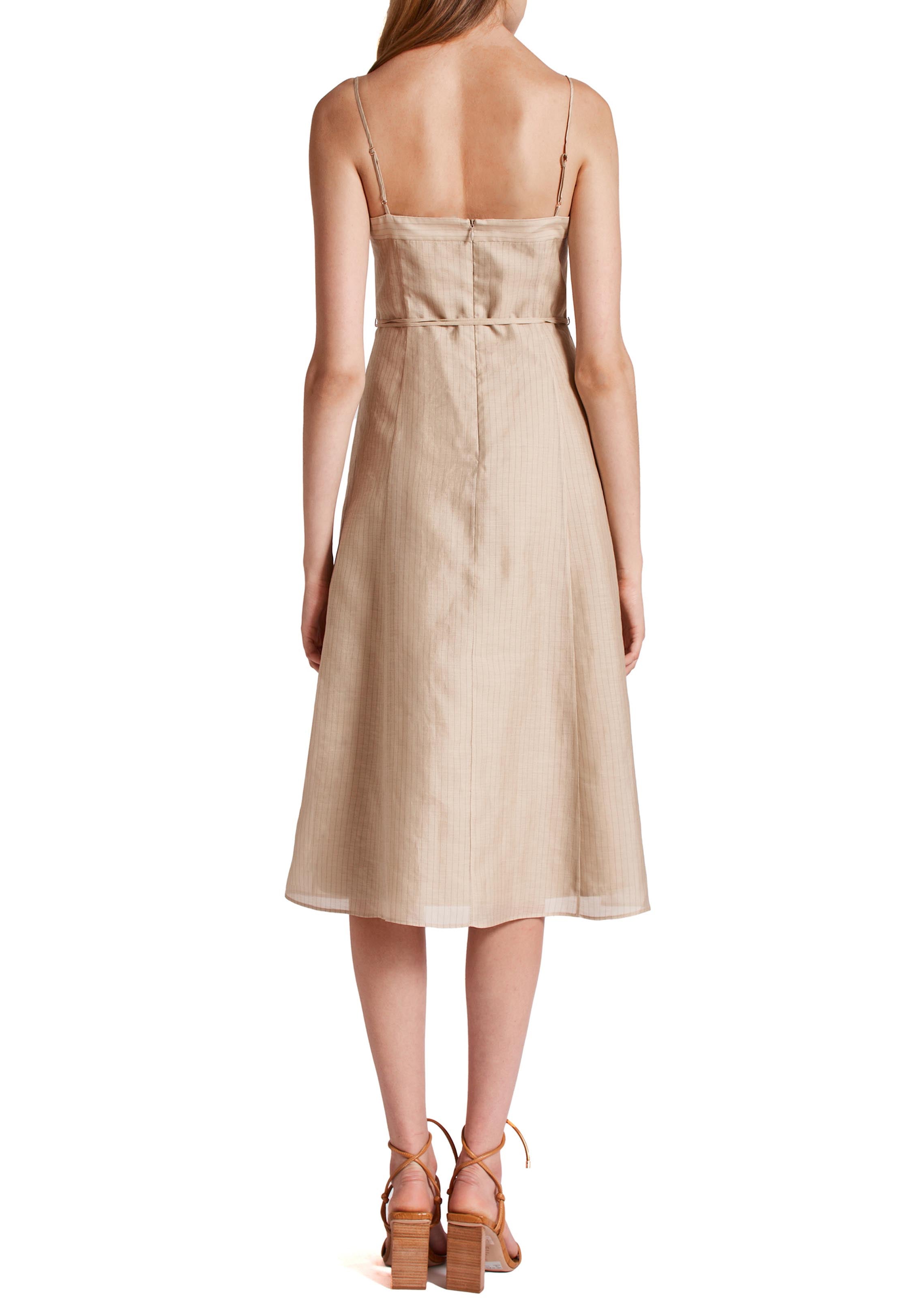 Midi Dress In Stripe Organza - Sand Navy Stripe Pre Order