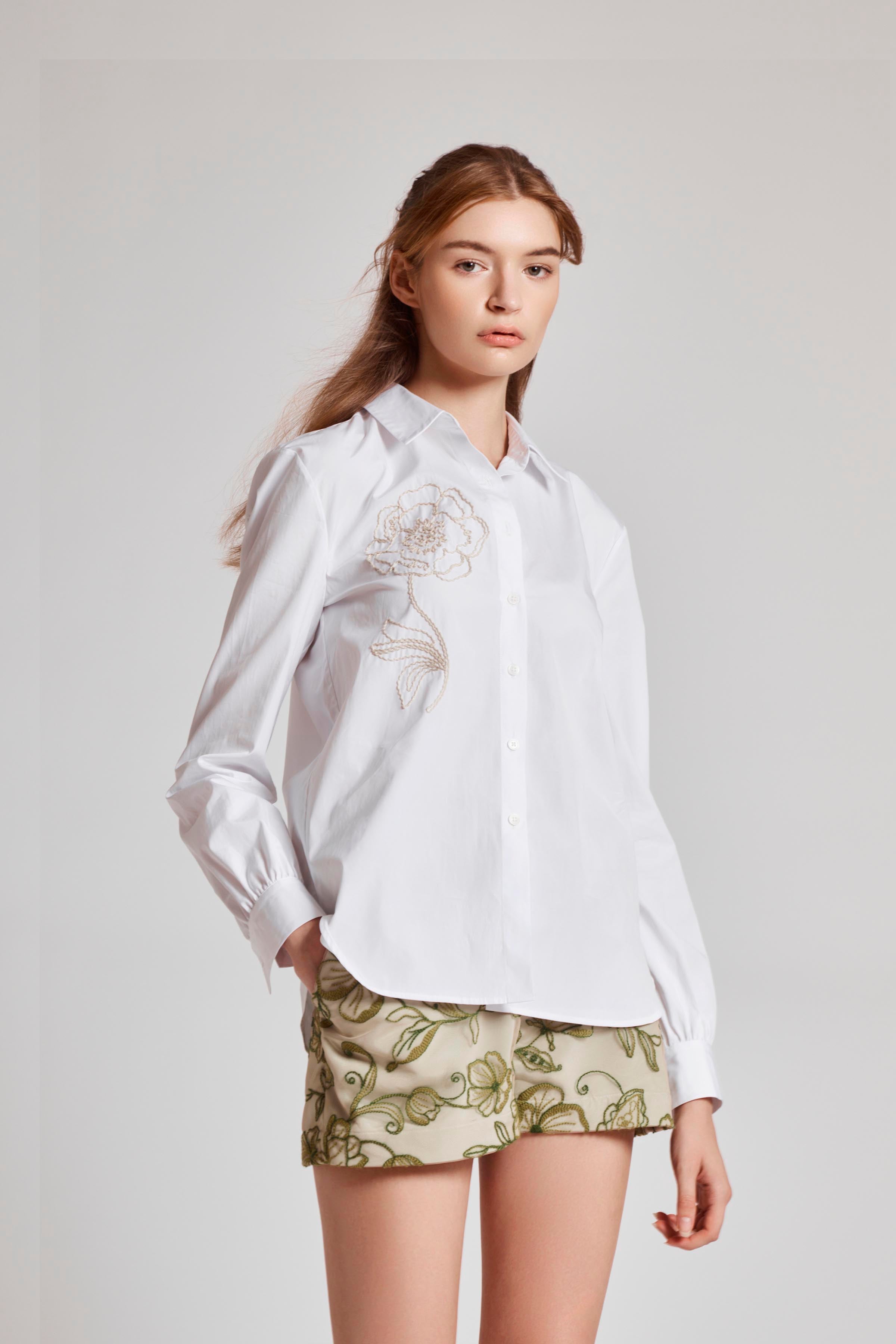 Poplin Shirt With Embroidery - Chalk Pre Order