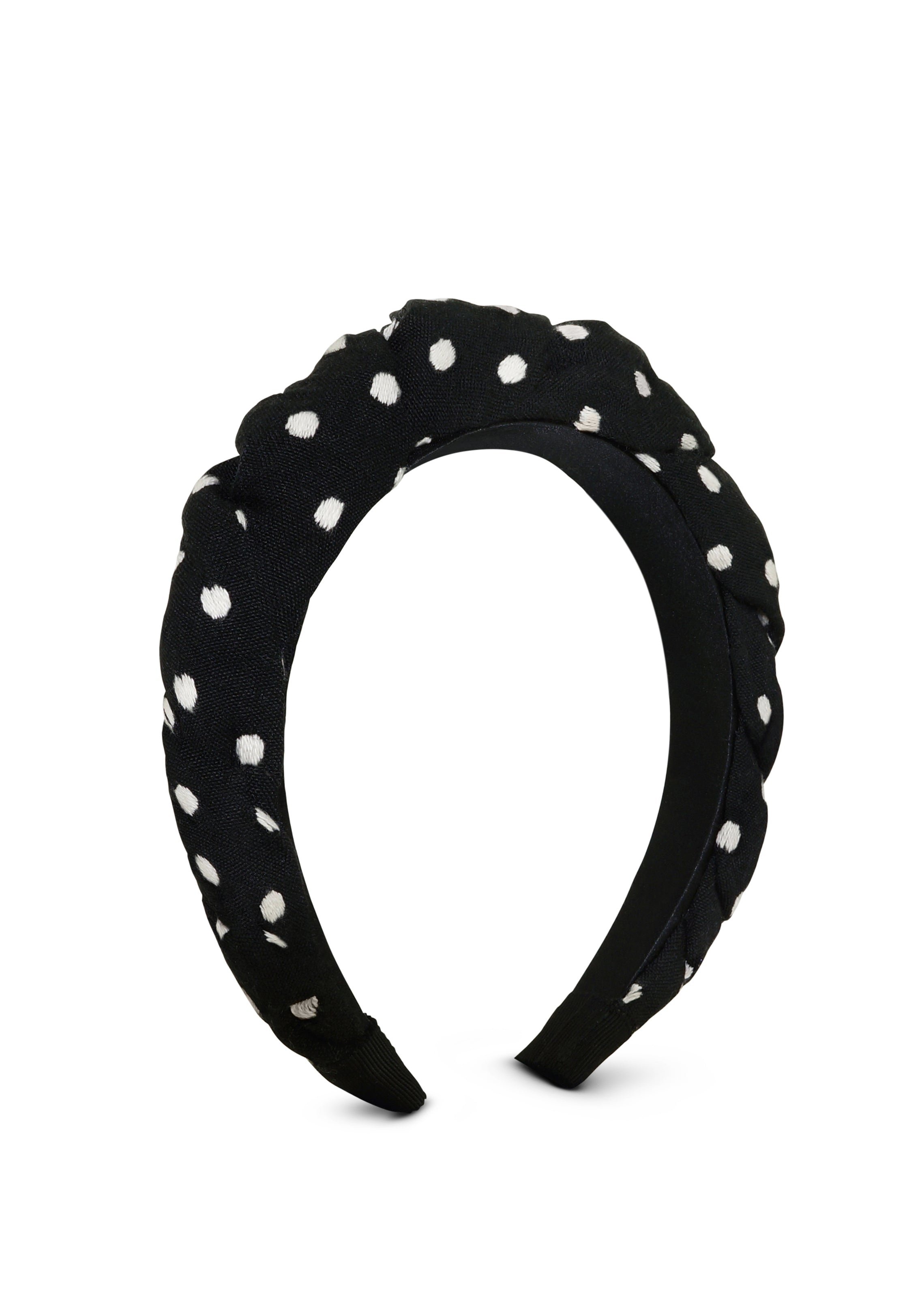 black polka dot silk headband handwoven polka dot fabric