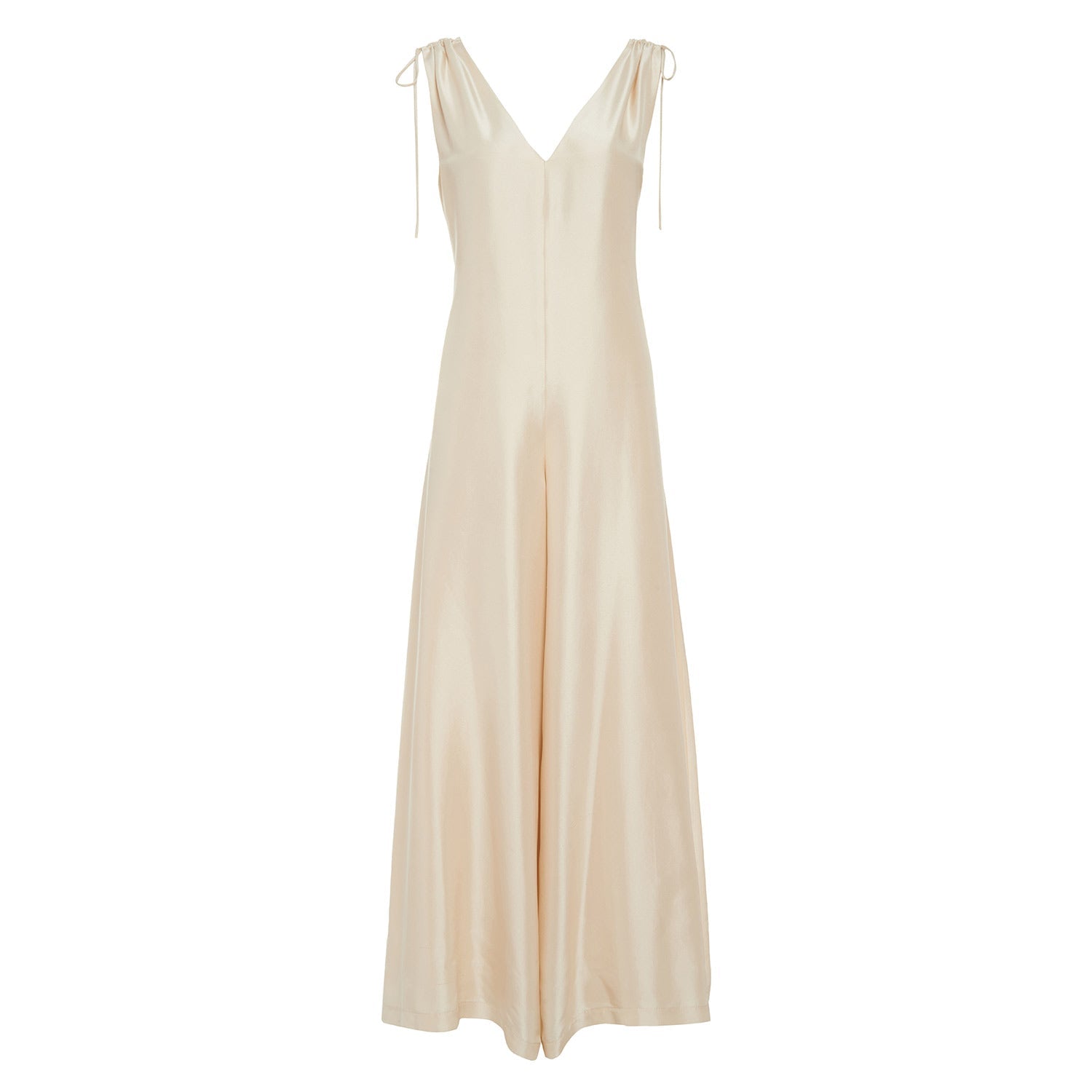 ivory sleeveless silk jumpsuit v neck front with back zip